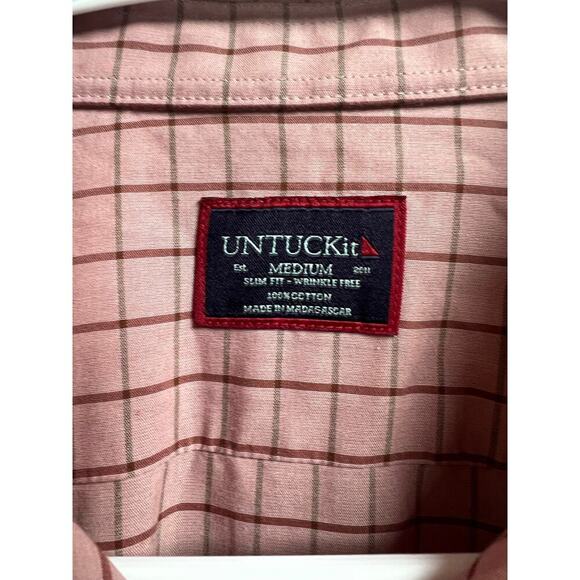 Untuckit Men's Pink Check Cotton Button Up Medium - Picture 2 of 8
